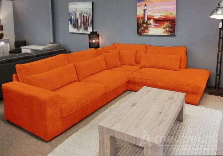 Hoekbank Terheijden - hoekbanken - Oranje, Huis en Inrichting, Banken | Sofa's en Chaises Longues, Nieuw, Stof