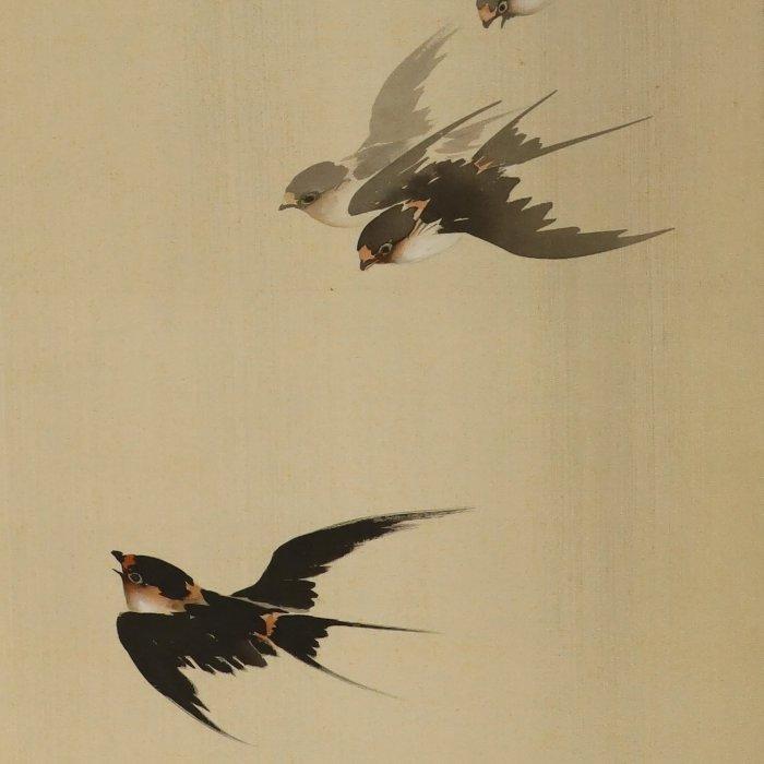 Wet Swallow - Met handtekening Horyu  - Zijde - Yoshimura, Antiek en Kunst, Antiek | Overige Antiek