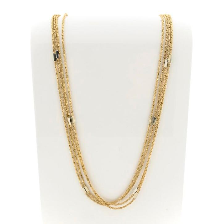 18 Krt. Bicolor gouden fantasie schakel ketting | 80 cm, Sieraden, Tassen en Uiterlijk, Kettingen, Overige kleuren, Gebruikt, Goud