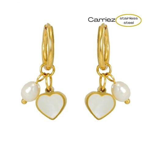 Gouden oorringen parel hartje - stainless steel, Sieraden, Tassen en Uiterlijk, Oorbellen, Nieuw, Verzenden