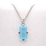 Zilveren ketting met vaste blauwe hanger | 40- 45 cm, Sieraden, Tassen en Uiterlijk, Kettingen, Gebruikt, Overige kleuren, Ophalen of Verzenden