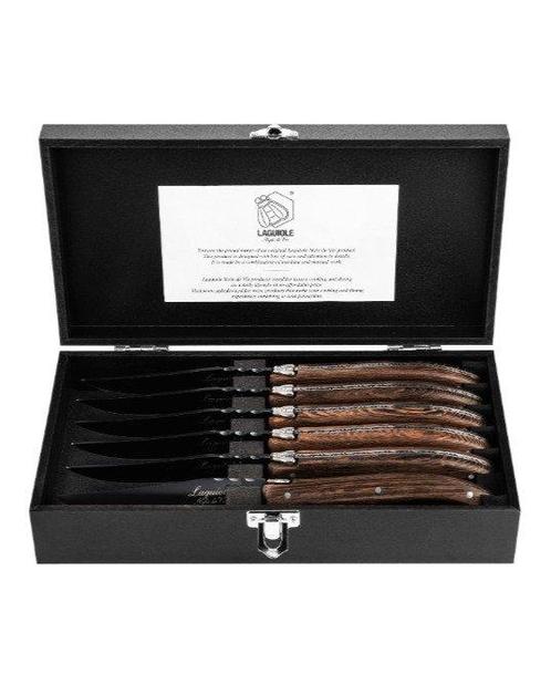 Laguiole - 6x Luxury Steak Knives - Wengé Wood - style de -, Antiek en Kunst, Antiek | Keukenbenodigdheden