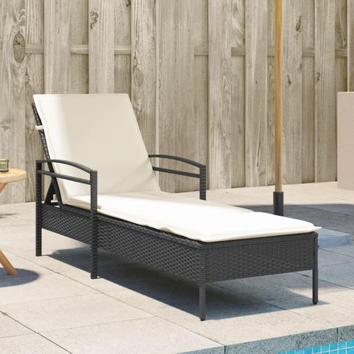 vidaXL Ligbed met kussen 63x200x81 cm poly rattan zwart, Tuin en Terras, Ligbedden, Nieuw, Verzenden