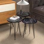[en.casa] Bijzettafel Ry set van 3 rond marmer zwart en zwar