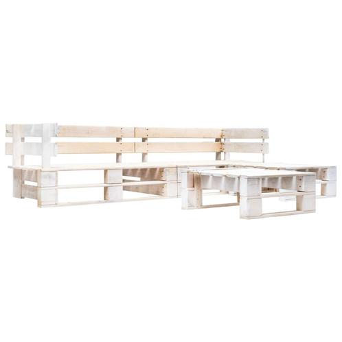 vidaXL 4-delige Loungeset pallet hout wit, Tuin en Terras, Tuinsets en Loungesets, Loungeset, Nieuw, 4 zitplaatsen, Verzenden
