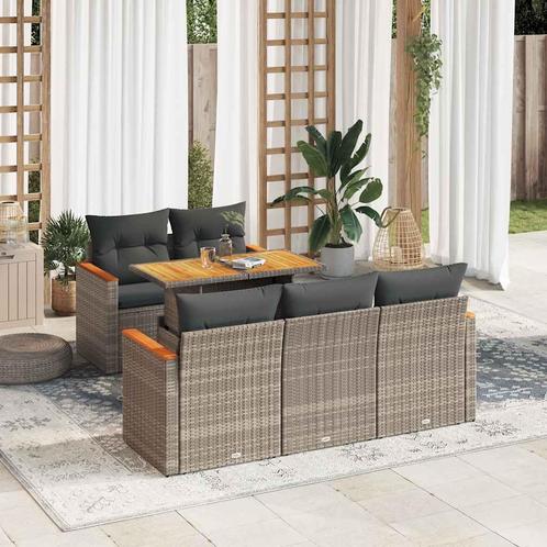 vidaXL 6-delige Loungeset met kussens poly rattan acacia, Tuin en Terras, Tuinsets en Loungesets, Loungeset, Nieuw, Rotan, Verzenden