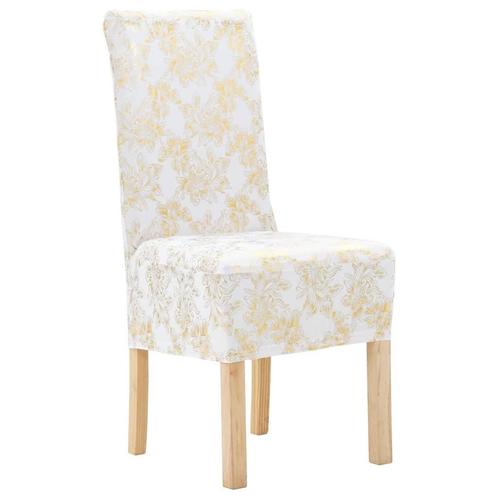 Stoelhoezen Wit met Gouden Print - 6 st. - Tweedekansje -..., Huis en Inrichting, Stoelen, Vijf, Zes of meer stoelen, Wit, Nieuw