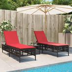 vidaXL Ligstoelen 2 stuks met tafel Bruin Poly Rotan, Tuin en Terras, Verzenden, Nieuw