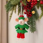 Wolvilt Hanger Muis Kerstelf Rood&Groen - Fairtrade Homedeco, Diversen, Kerst, Ophalen of Verzenden, Nieuw