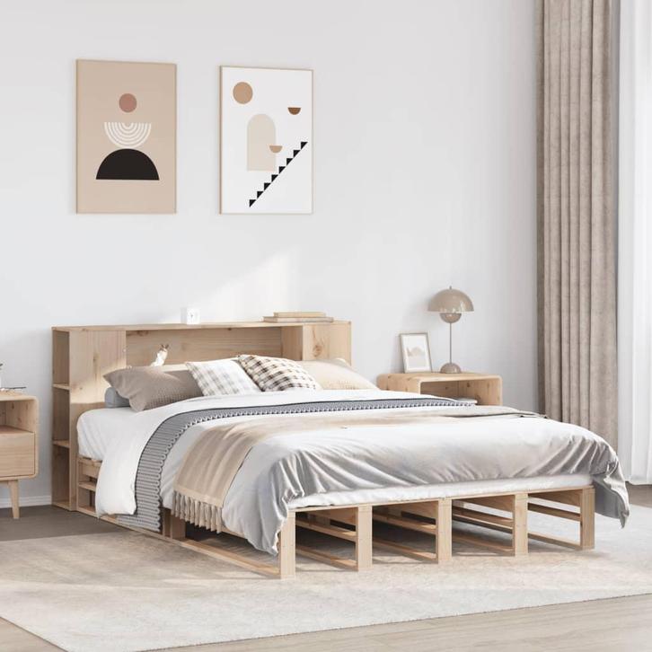 vidaXL Bed met boekenkast zonder matras massief hout 160x200, Huis en Inrichting, Slaapkamer | Bedden, 160 cm, 200 cm, Wit, Tweepersoons