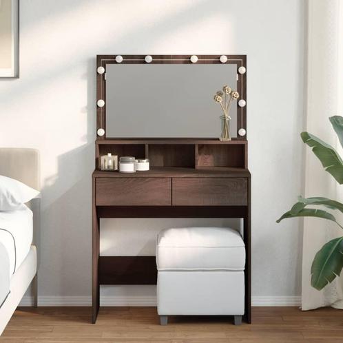 vidaXL Kaptafel met LED 80x41x134,5 cm bruin eikenkleurig, Huis en Inrichting, Tafels | Kaptafels, Nieuw, Verzenden