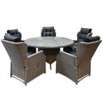 Ibiza Riccione dining tuinset 150 cm rond 6-delig grijs, Tuin en Terras, Ophalen of Verzenden, Nieuw, Wicker