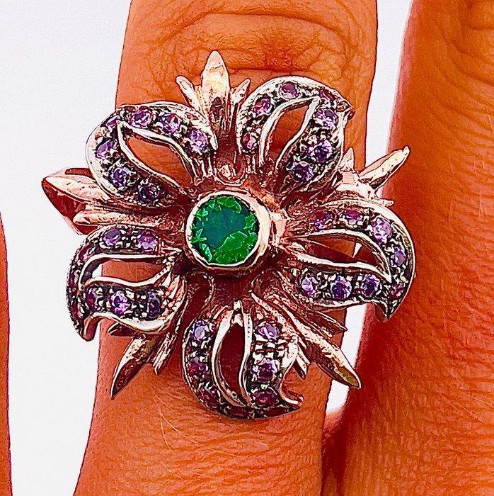 Zonder Minimumprijs - Ring - 9 kt. Roségoud, Zilver Smaragd, Sieraden, Tassen en Uiterlijk, Ringen
