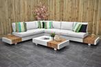 Athene Loungeset Hoekbank Lage Tafel Aluminium Teak Off Whit, Tuin en Terras, Tuinsets en Loungesets, 6 zitplaatsen, Bank, Ophalen of Verzenden