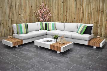 Athene Loungeset Hoekbank Lage Tafel Aluminium Teak Off Whit beschikbaar voor biedingen