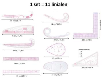 Coupeuselinialen, set=11 stuks, dun, transparant, flexibel beschikbaar voor biedingen