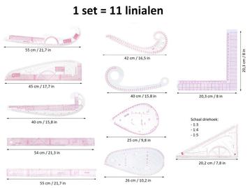 Coupeuselinialen, set=11 stuks, dun, transparant, flexibel