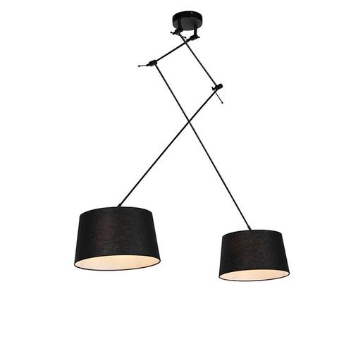 Hanglamp zwart met linnen kappen zwart 35 cm 2-lichts -, Huis en Inrichting, Lampen | Hanglampen, Nieuw, Overige materialen, 75 cm of meer