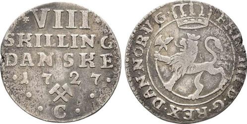 8 Skilling Kongsberg 1727 C Norwegen: Friedrich Iv von De..., Postzegels en Munten, Munten | Europa | Niet-Euromunten, Verzenden