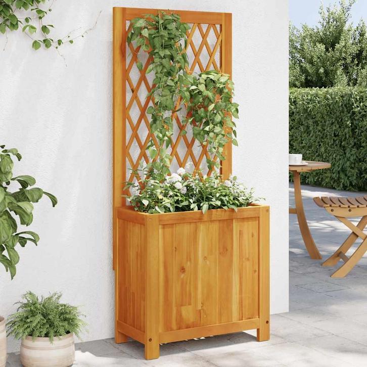 vidaXL Plantenbak met latwerk 55x29,5x132 cm massief, Tuin en Terras, Bloembakken en Plantenbakken, Nieuw, Hout, Verzenden