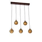 Industriële hanglamp brons met hout 5-lichts - Haicha, Huis en Inrichting, Lampen | Hanglampen, Nieuw, Overige materialen, Industrieel