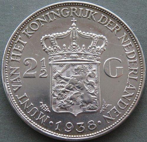 Nederland. Wilhelmina. 2 1/2 Gulden 1938b Grof Haar Mooie, Postzegels en Munten, Munten | Nederland