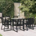 vidaXL 7-delige Tuinset PVC-rattan zwart, Verzenden, 6 zitplaatsen, Nieuw, Rvs