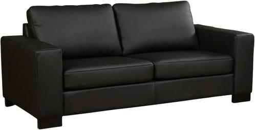 Zwarte leren moderne 2.5-zitsbank - poot hout zwart - Toledo, Huis en Inrichting, Banken | Bankstellen, 200 tot 250 cm, 75 tot 100 cm