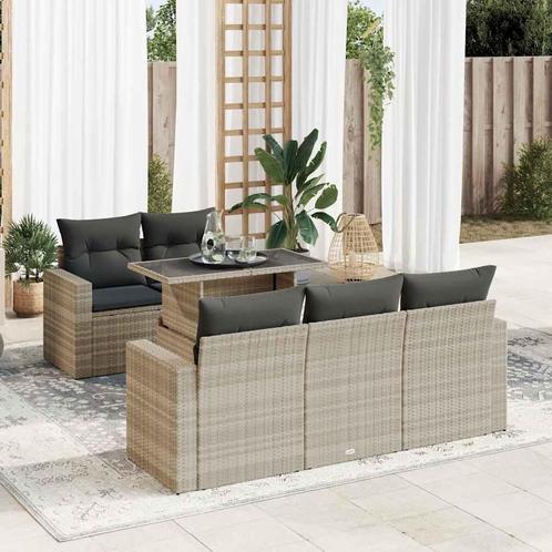 vidaXL 6-delige Loungeset met kussens poly rattan lichtgrijs, Tuin en Terras, Tuinsets en Loungesets, Loungeset, Nieuw, Rotan