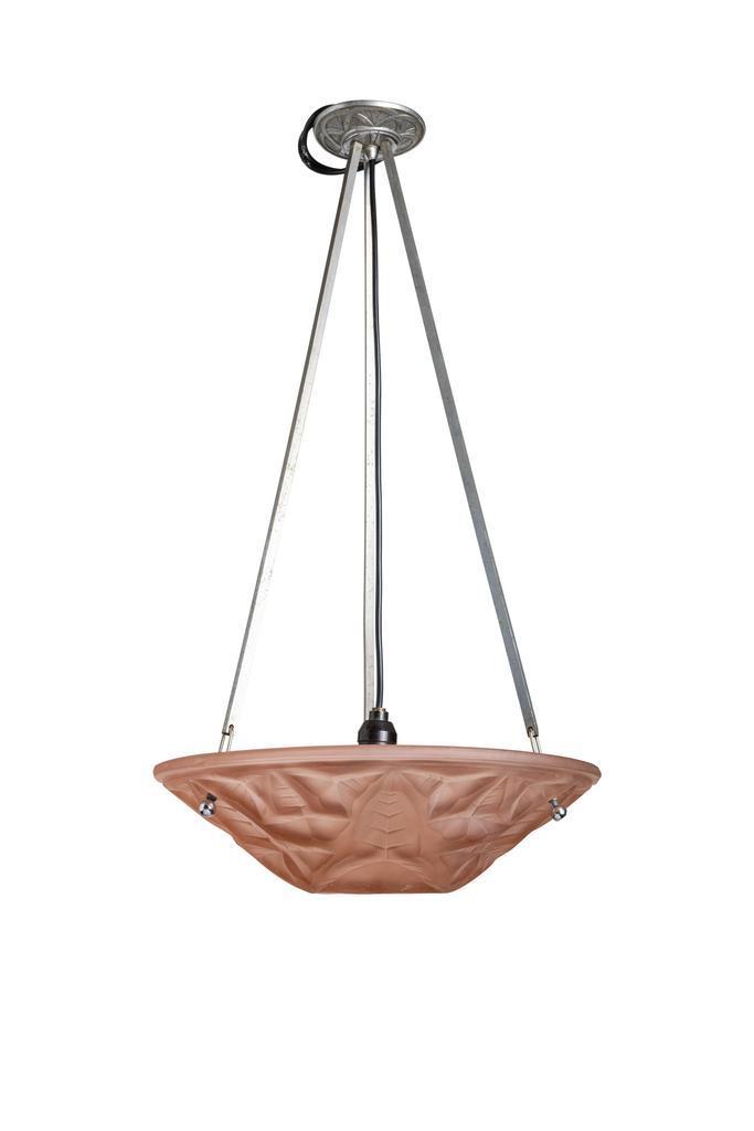 Art Deco Glas Schaal, Art Deco Hanglamp, Huis en Inrichting, Lampen | Hanglampen, Gebruikt, Glas, Overige materialen, 75 cm of meer