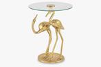 Ronde bijzettafel WILDLIFE CRANE 55cm goud glazen kraan, Huis en Inrichting, Tafels | Sidetables, Ophalen of Verzenden, Nieuw