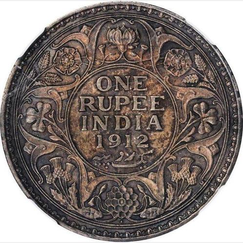 Brits India. George V. 1 Rupia 1912 - NGC MS62 (Bombay), Postzegels en Munten, Munten | Europa | Niet-Euromunten