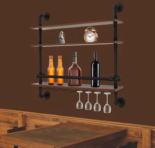 Wand Wijnrek Industrieel – Hout en Metaal met Glashouders, Huis en Inrichting, Keuken | Keukenelementen, Nieuw, Verzenden