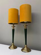 Tafellamp - Messing, Textiel - Twee schemerlampen