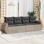 vidaXL 4-delige Loungeset met kussens poly rattan lichtgrijs, Verzenden, Nieuw, Rotan, Loungeset