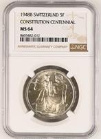 Zwitserland, Bern 5 Francs 1948 - NGC MS64, Postzegels en Munten, Munten | Europa | Niet-Euromunten