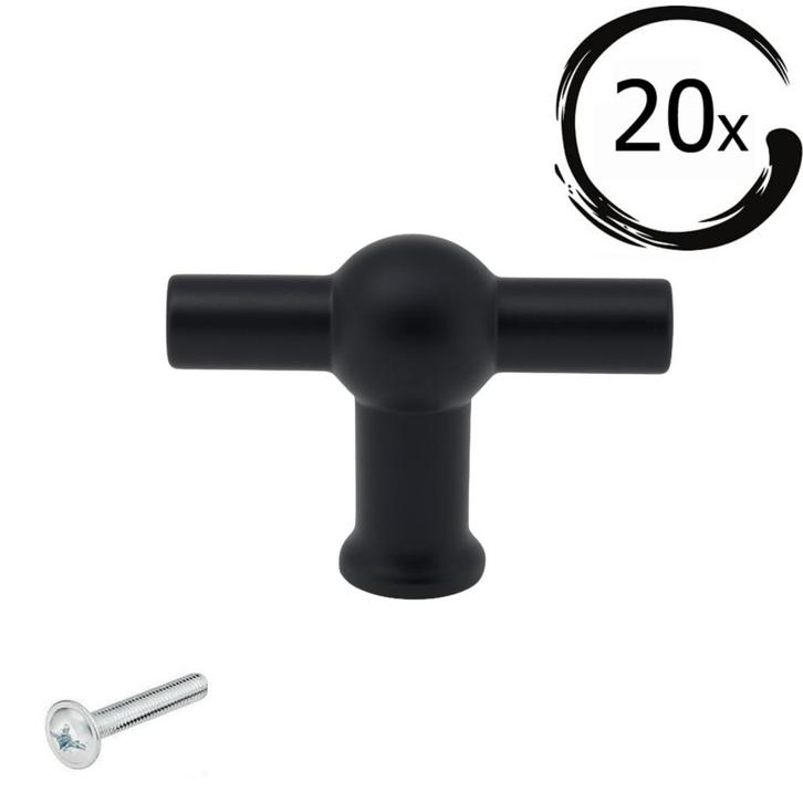 20X Deurknop Kansas 48 mm Zwart, Huis en Inrichting, Krukjes, Nieuw, Verzenden