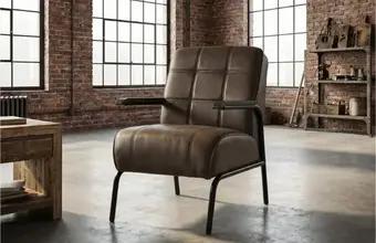 Leren industriële fauteuil, Huis en Inrichting, Fauteuils, Nieuw, Leer, Ophalen of Verzenden