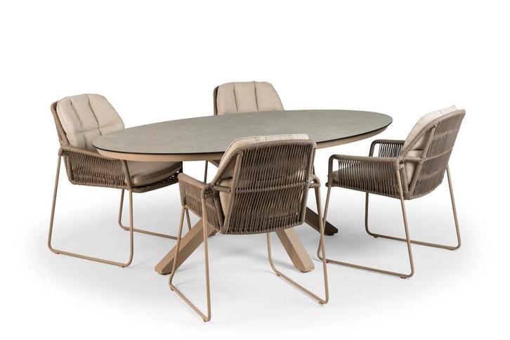 Tierra Outdoor Rivera 5-delige tuinset champagne met Oblong, Tuin en Terras, Tuinsets en Loungesets, Ophalen of Verzenden