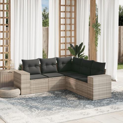vidaXL 5-delige Loungeset met kussens poly rattan lichtgrijs, Tuin en Terras, Tuinsets en Loungesets, Loungeset, Nieuw, Rotan