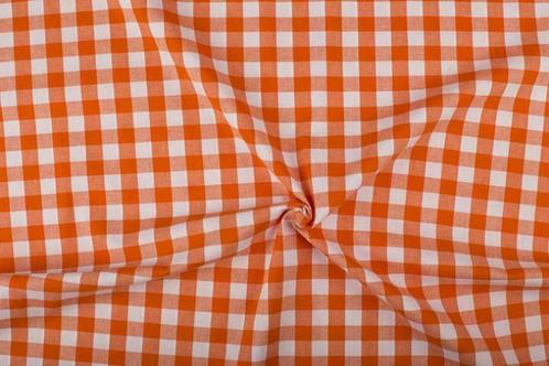 Geruite stof oranje wit geruit - 18mm geruit, Hobby en Vrije tijd, Stoffen en Lappen, 120 cm of meer, 200 cm of meer, Oranje, Nieuw