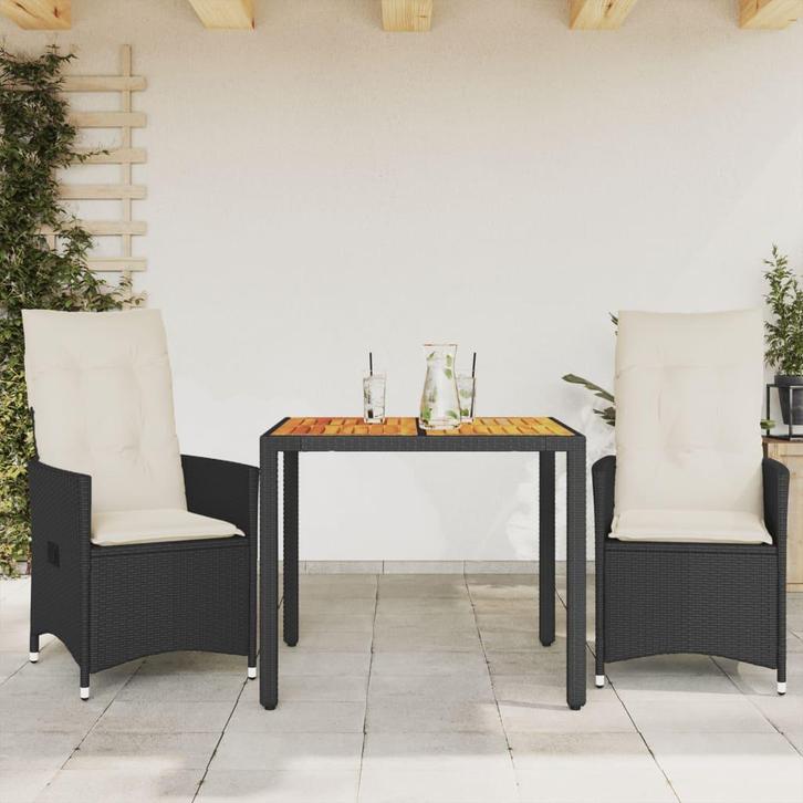 vidaXL 3-delige Bistroset met kussens poly rattan en, Tuin en Terras, Tuinsets en Loungesets, Nieuw, 2 zitplaatsen, Rotan, Verzenden