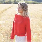 Patroon Gebreide Trui Red Sunrise met Raglan, Reliëfpatr, Hobby en Vrije tijd, Breien en Haken, Ophalen of Verzenden, Nieuw