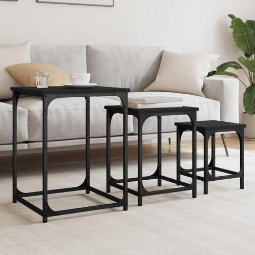 vidaXL 3-delige Tafeltjesset bewerkt hout zwart, Huis en Inrichting, Tafels | Salontafels, Nieuw, Overige houtsoorten, Verzenden