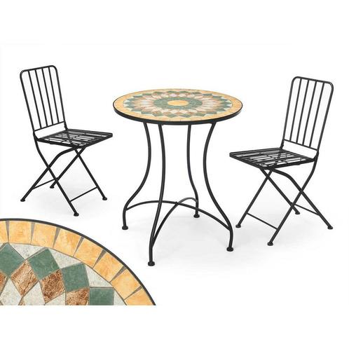 Ibergarden Tafel Met 2 Stoelen Mosaico-Forja Zwart Oker, Tuin en Terras, Tuinsets en Loungesets, Verzenden