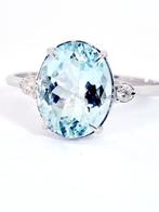 Ring - 18 karaat Witgoud Aquamarijn - Diamant, Nieuw