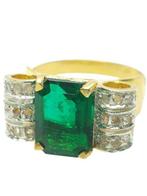 Zonder Minimumprijs - Ring - 9 kt. Geel goud, Zilver Smaragd, Sieraden, Tassen en Uiterlijk, Ringen, Nieuw
