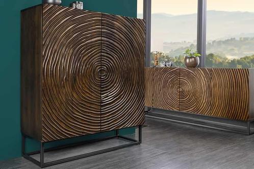 Massief houten hoge kast ZEN CIRCLES 120 cm donkerbruin, Huis en Inrichting, Kasten | Dressoirs, Ophalen of Verzenden
