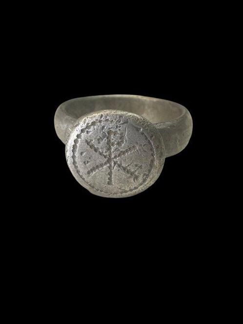 Byzantijns Zilver Ring - Chi Rho Christogram, Sieraden, Tassen en Uiterlijk, Antieke sieraden