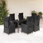 vidaXL 7-delige Tuinset met kussens poly rattan zwart, Tuin en Terras, 6 zitplaatsen, Nieuw, Tuinset, Verzenden